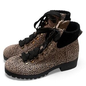 OTBT LAKEWOOD Leopard Print Lace Up Zip Ankle Boots Women's Size 9M